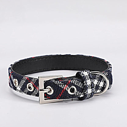 the PLAID PAWS CLASSIC COLLAR - Pet Collar Plaid Cloth Dog Collar, Classic PU Dog Walking, Dog Pet Supplies, Four Seasons Outing