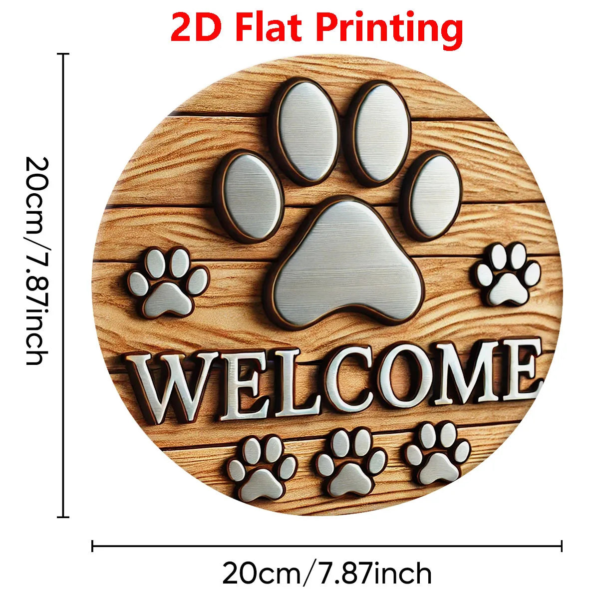 1Pc 2D Flat Printing Cute Dog Paw Wooden Welcome Sign,For Homes, Bars, Garages, Cafes and Gardens, ideal Housewarming Gifts
