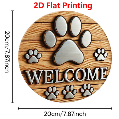 1Pc 2D Flat Printing Cute Dog Paw Wooden Welcome Sign,For Homes, Bars, Garages, Cafes and Gardens, ideal Housewarming Gifts