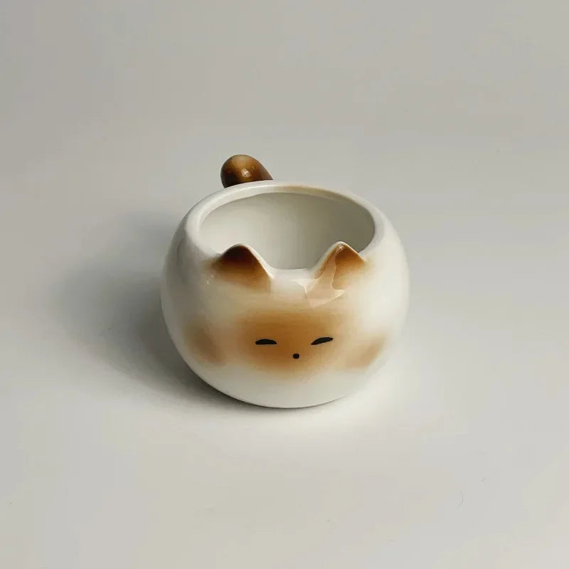 Cute Ceramic Cup Creative Siamese Cat Shaped Mug Coffee Cups Office Milk Cup Household Drinking Utensil Funny Birthday Gift
