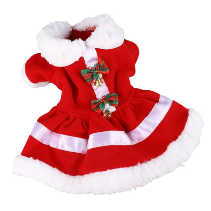 Dog Christmas Dress Doll Collar Thickening Comfortable Warm Cute Puppy Holiday Dress Costume with Bell for Party Cosplay