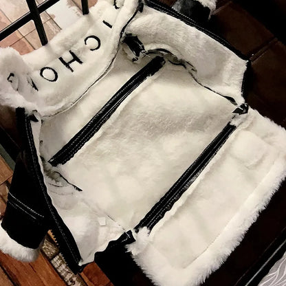 the BIKER DOG - Thickened Fur Integrated Motorcycle Jacket, Pet Clothes, Winter Clothing, Small Dog, Teddy, Pomeranian, Schnauzer