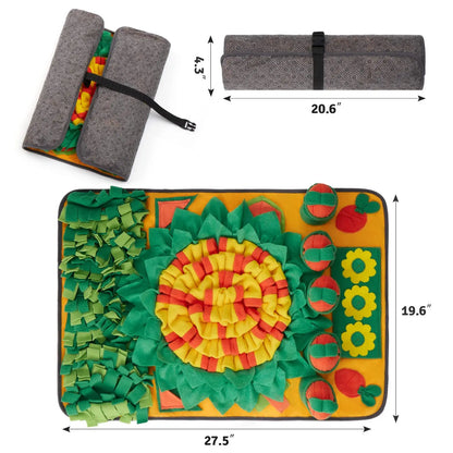 the SNIFFLE MAT - Interactive Dog Snuffle Mat for Small/Medium Dogs, Soft Durable Fleece with Squeaky Toy, Slow Feeding Anti-Anxiety, Machine Wash