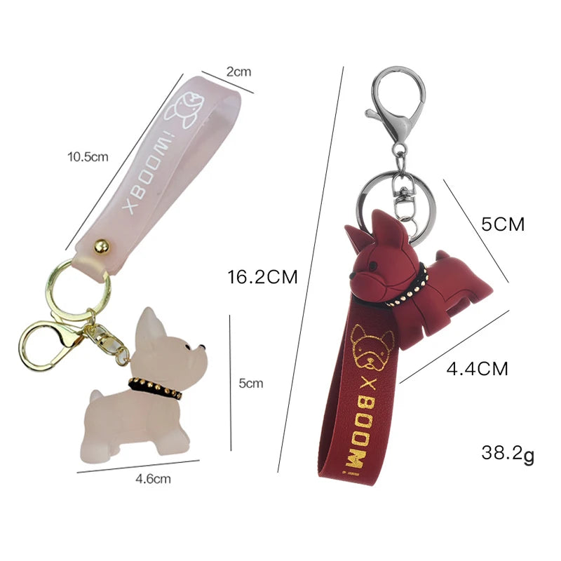 Punk French Bulldog Keychain PU Leather Dog Keychains Fashion for Women Bag Pendant Jewelry Trinket Men's Car Key Ring Key Chain