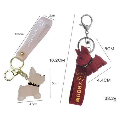 Punk French Bulldog Keychain PU Leather Dog Keychains Fashion for Women Bag Pendant Jewelry Trinket Men's Car Key Ring Key Chain