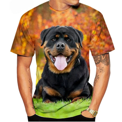 the ROTTWEILER - Cute Pet Dog Summer Men's T-Shirt, 3D Rottweiler Fashion Print Short Sleeve Outdoor Casual Tee, Loose Comfortable Men's Clothing
