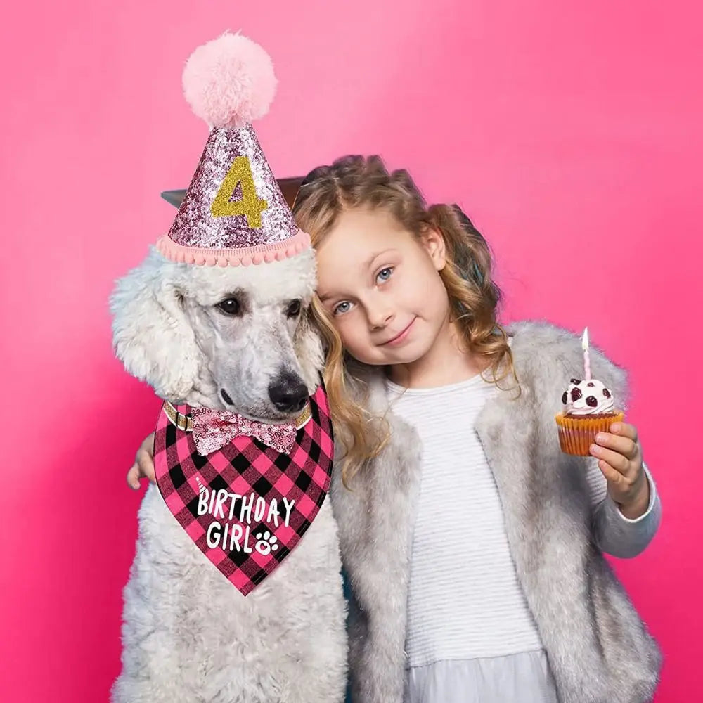 Decorative Pet Birthday Set Polyester Adjustable Dog Sequins Hat Blue Cat Birthday Hat Bow Tie Birthday Party