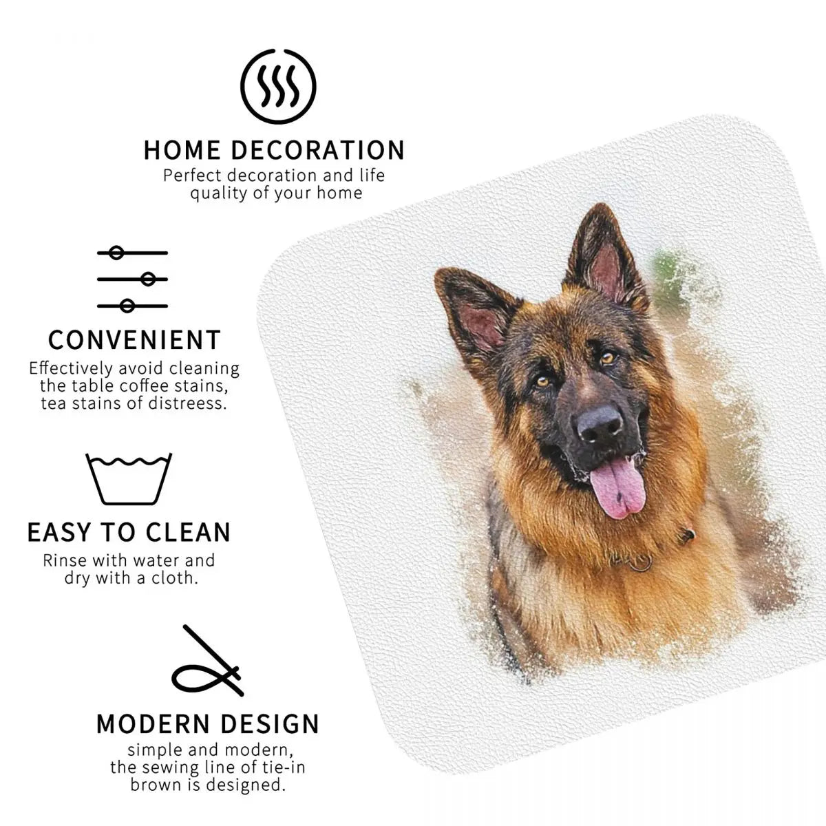 German Shepherd Dog Coasters Kitchen Placemats Non-slip Insulation Cup Coffee Mats For Decor Home Tableware Pads Set of 4