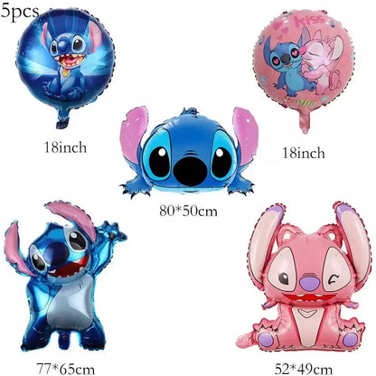 Lilo And Stitch Birthday Decoration Disney Pink Stitch Party Theme Tableware Set Angel Balloons Happy Supplies Kids Girl Favors