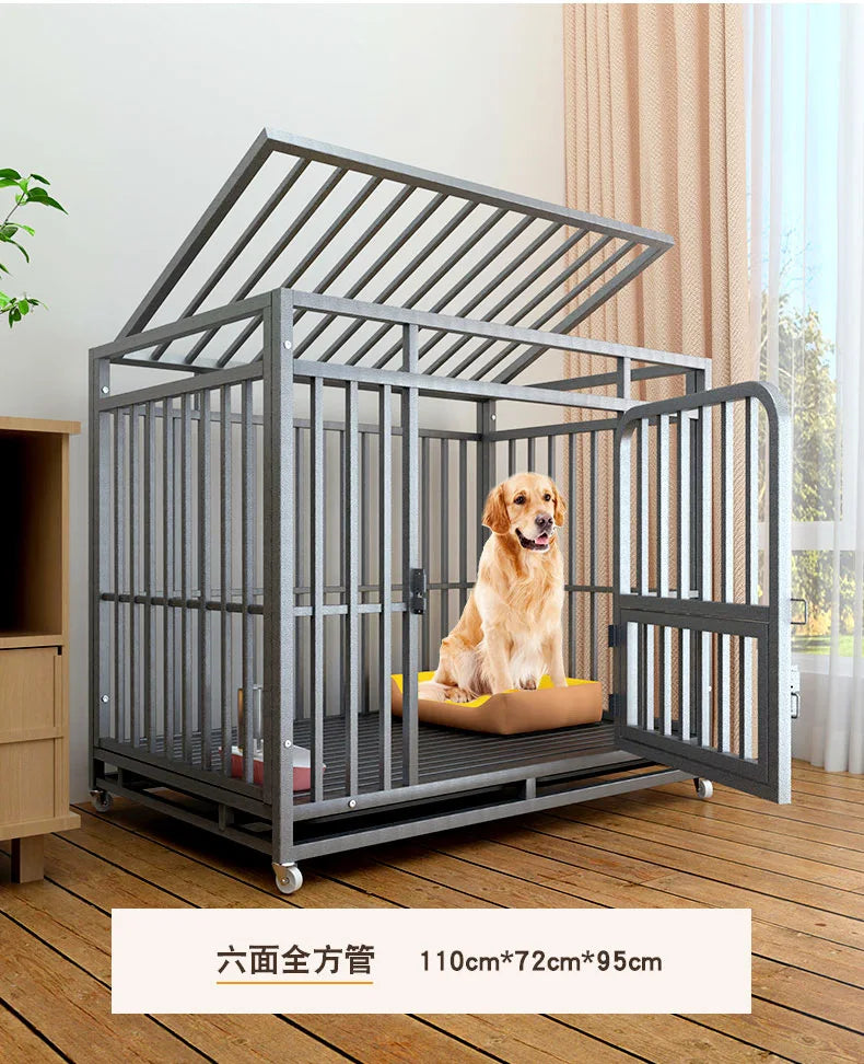 Heavy Duty Dog Cage Large Medium Pet Cage with Toilet Full Square Tube Indoor Dog House