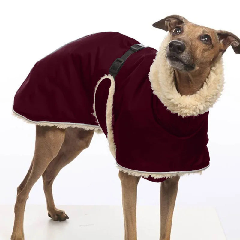 Greyhound Fleece Lined Dog Jacket Winter Warm Dog Clothes Pullover Waterproof Thick Dog Jacket Pet High Collar Jumper Sweater
