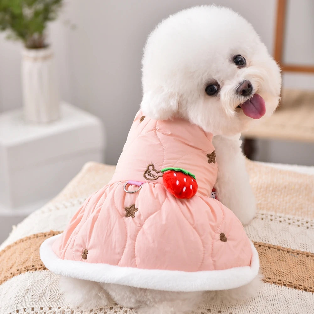 Strawberry Yorkshire Terrier Clothing For Small Dog Pink Blue Harness Outdoor Pet Dress Autumn Winter Outfit Cat Chihuahua Coat