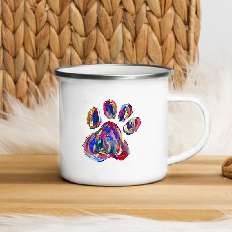 I Love My Dog Printed Enamel Cups Creative Coffee Tea Mug Drinks Dessert Breakfast Milk Cup Cut Mugs Handle Drinkware Best Gifts
