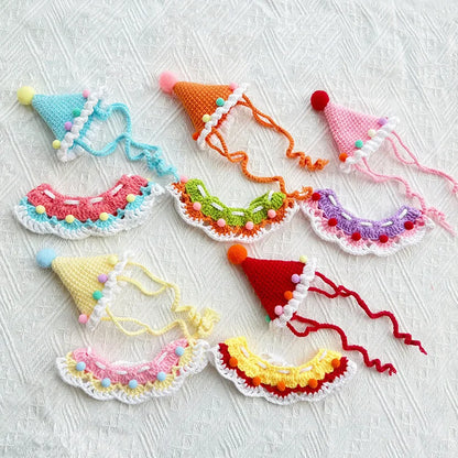 the CROCHET CANINE - Pet Dog/Cat Birthday Hat, Pet Party Dress Up, Photo Decoration, Dog Neck Cute Handmade Set, Dog Accessories for Small Dogs/Puppy