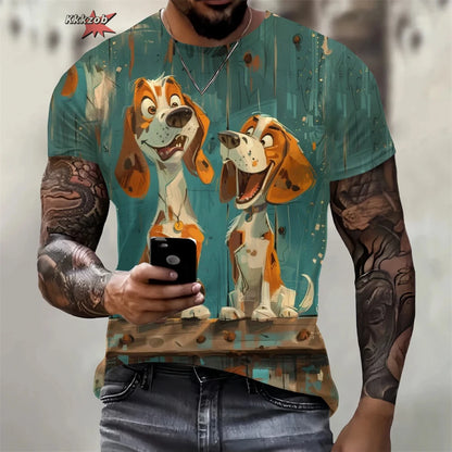 the CRAZY DOG - Summer Funny Dog Pattern 3D Print Men's T-Shirt, Casual O-Neck Loose Short Sleeve Fashion Trend Men Clothing, Oversized T-Shirt
