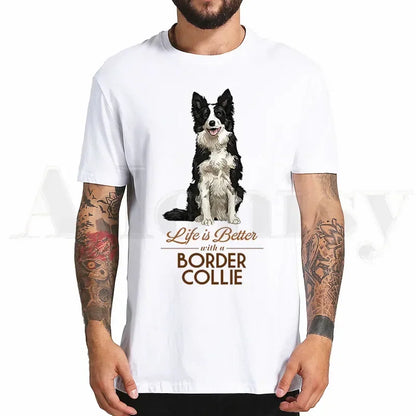 the BORDER COLLIE - Border Collie Print T-Shirt, Hip Hop Girl Print Top Tees, Harajuku Dog Cartoon Funny Kawaii Art T-Shirts, Men Fashion Summer T-Shirts