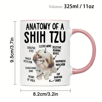 [Funny Coffee Mug] Funny Shih Tzu Anatomy Coffee Mug | Cute Cartoon Design, Perfect Gift for Pet Lovers, Mom, Dad, or Shih Tzu E