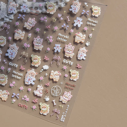 Colorful Balloon Cute Puppy Flower Cherry Bowknot Love Happy Dog Animal Self Adhesive Nail Art Sticker Decoration Manicure Decal