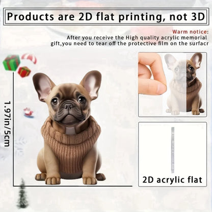 French Bulldog in Sweater Pendant Keychain,Cartoon Puppy 2D Flat Acrylic Ornament,Hanging Decoration for Car,Bags,Festive,Gift