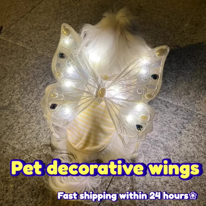 Dog wings glowing butterfly back decoration puppy summer clothes chest back decoration small dog Pomeranian Teddy Bigbear