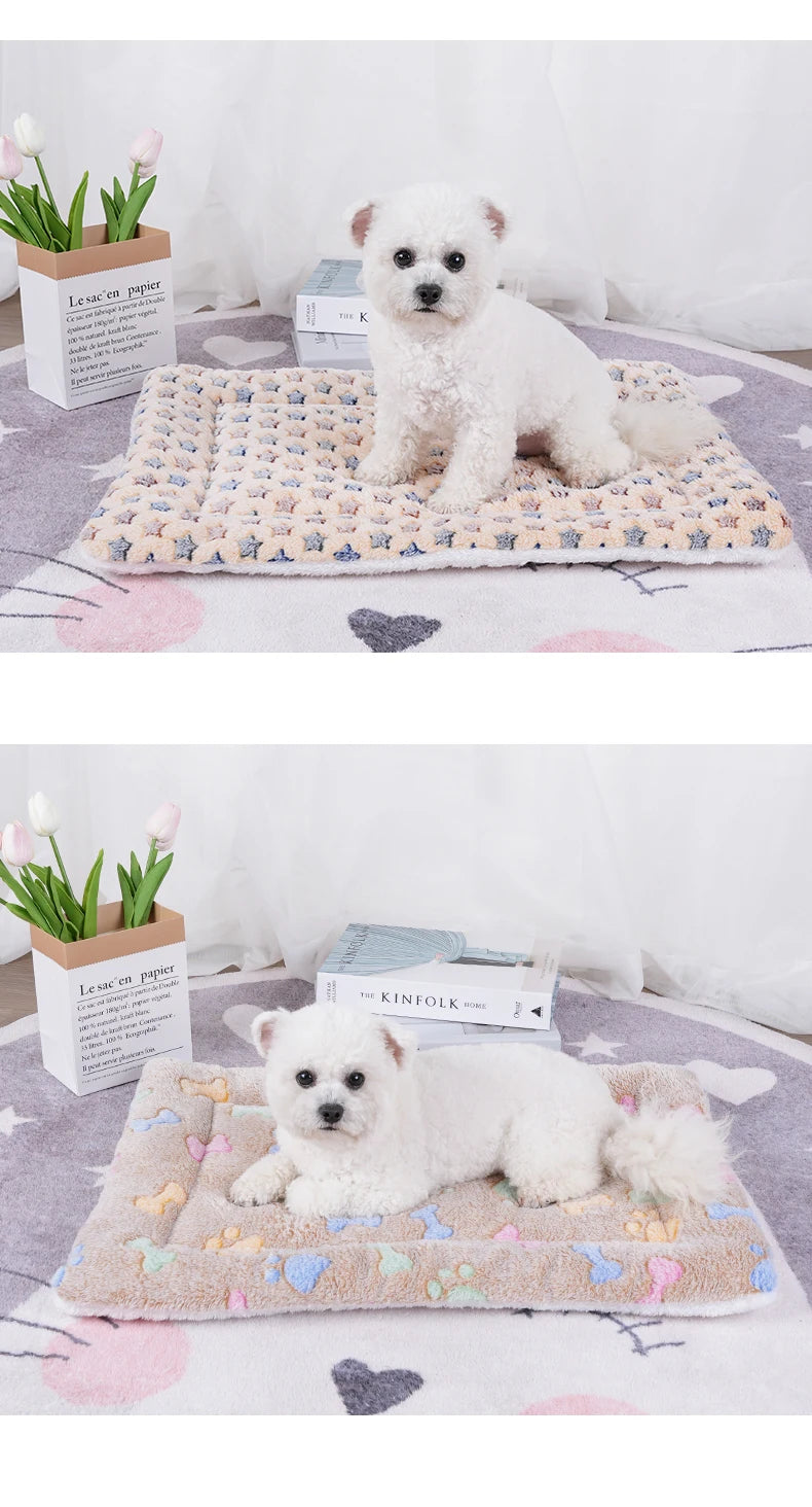 Dogs Bed Flannel Thickened Blanket Cushion Washable Dog Puppy Bed Accessories Medium Pet Large Basket Small Mat Warm Sofa Kennel
