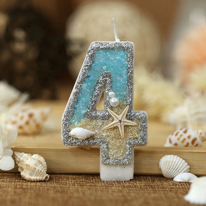 1PC 0-9 Digital Glitter Candles Summer Beach Starfish Birthday Cake Decoration Candles Ocean Themed Party Cake Decoration