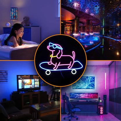 Skateboard Dog Neon Signs LED Neon Light Sign Light Up Neon Signs Wall Decor for Game Room Bedroom HomeBar Living Room kids room
