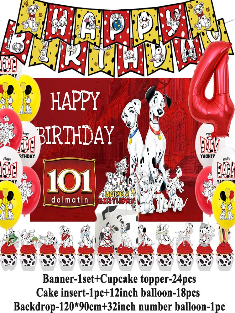 Disney 101 Dalmatians Birthday Party Supplies Cartoon One Hundred and One  Dog Balloon Backgrounds Cake Topper Banner Kids Gifts