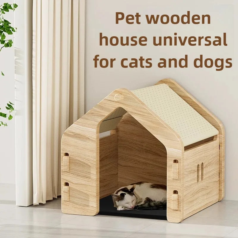 the MODERN DOG - Indoor Doghouse Bed, Solid Wood All Season Universal Dog/Cat House Villa, Breathable Large Space Puppy Crate, Portable Pet Tent