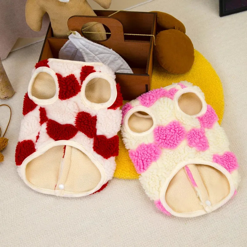 Thicken Sleeveless Dog Clothes Winter Jacket Warm Pink Red Fleece Heart Pet Clothes For Small Dog Vest Jacket Outfits Puppy Coat