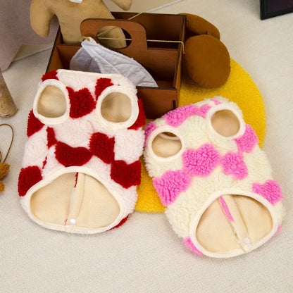 Thicken Sleeveless Dog Clothes Winter Jacket Warm Pink Red Fleece Heart Pet Clothes For Small Dog Vest Jacket Outfits Puppy Coat