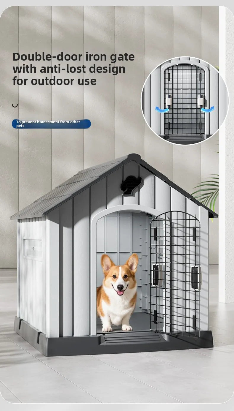the HAPPY HOME - Kennel Outdoor Medium-Sized Dog Four-Season Universal Cold and Rain-Proof Pet Winter Doghouse, Villa Outdoor House Waterproof