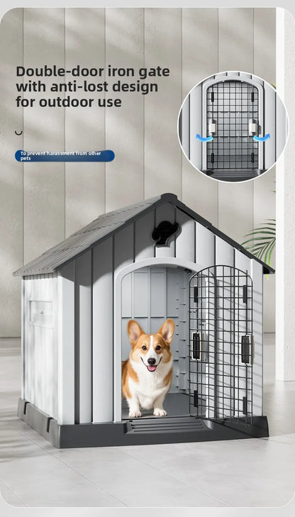 the HAPPY HOME - Kennel Outdoor Medium-Sized Dog Four-Season Universal Cold and Rain-Proof Pet Winter Doghouse, Villa Outdoor House Waterproof
