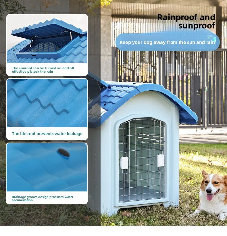 the IN THE DOGHOUSE - Large Waterproof Outdoor Doghouse - Detachable & Washable Dog Cage for Medium/Large Breeds, All-Weather Shelter