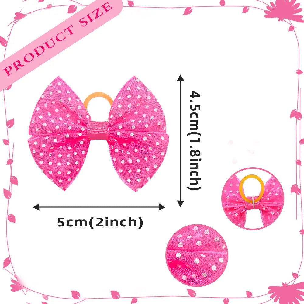 12PCS Lace Dogs Hair Bows With Dotted Dog Hair Rubber Bands Colorful Grooming Dog Hair Bowknot For Puppy Pet Products Pet Items