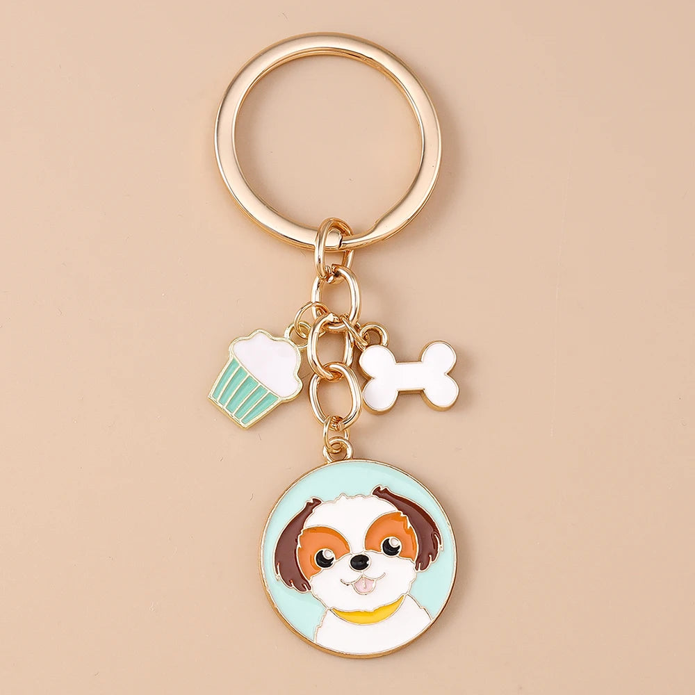 Cute Enamel Puppy Dog Keychain Cartoon Animal Key Ring Pendants for Women Girls Handbag Accessories DIY Jewelry Gifts