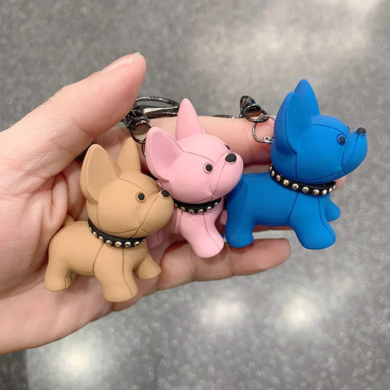 PU Leather Dog Keychains for Women Bag Pendant Fashion Punk French Bulldog Keychain Jewelry Trinket Men's Car Key Ring Key Chain