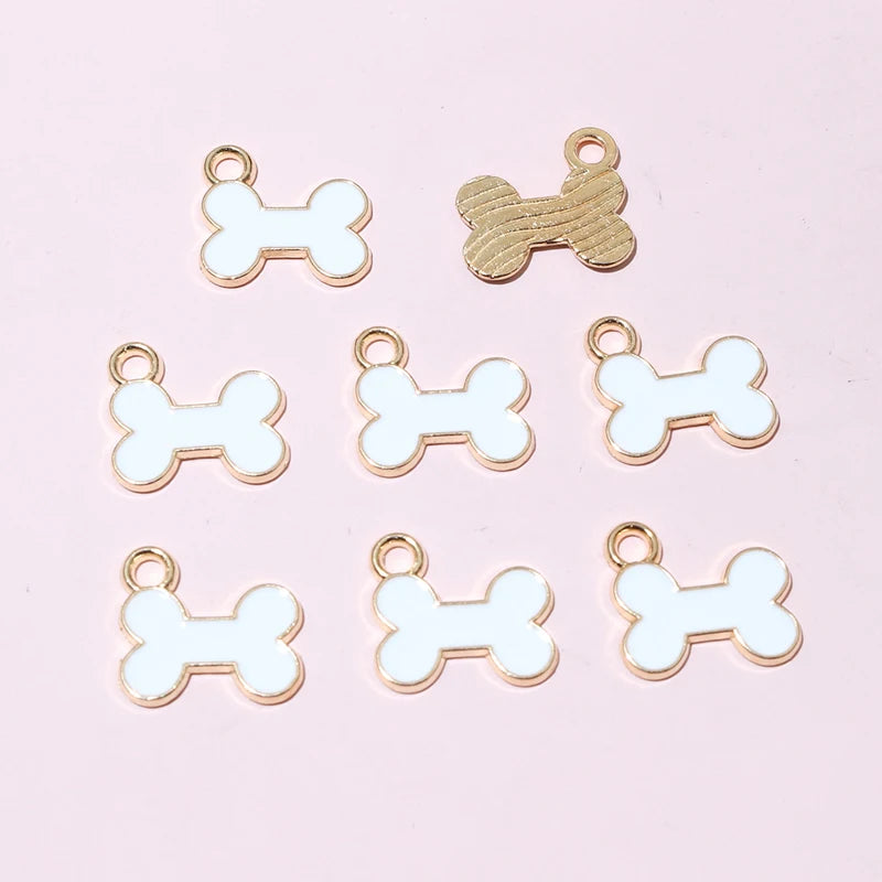 20pcs 12x13mm Enamel Bone Charms Pendant Small Cute DIY Jewelry Making Accessories for Bracelet Earrings Keychains