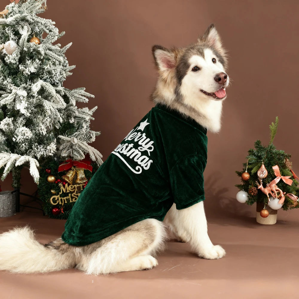 Christmas Big Dog Pullovers Autumn Winter Warm Pet Clothes for Medium Large Dogs Samoyed Husky Sweater mascotas Velvet Clothing