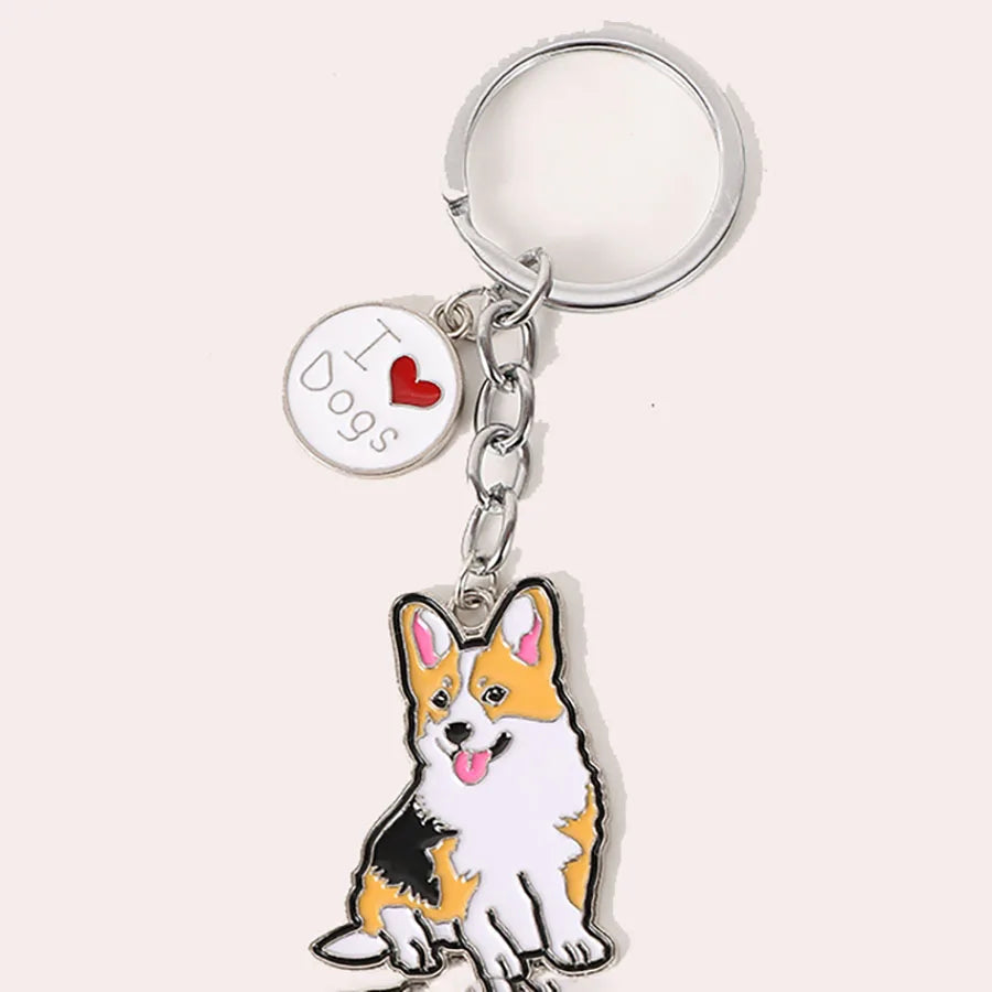 Metal Cute Dachshund Bulldog Dog keychains car key ring pet dogs heart Tag key men gift Metal Pendant best friend gifts