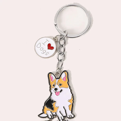 Metal Cute Dachshund Bulldog Dog keychains car key ring pet dogs heart Tag key men gift Metal Pendant best friend gifts