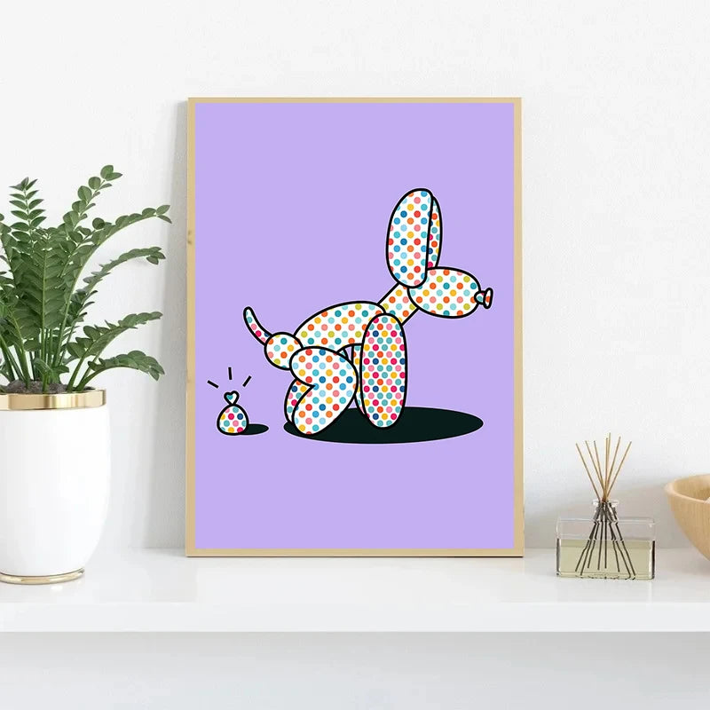 Pink Balloon Dog Posters and Prints Canvas Painting Modern Funny Wall Art Picture for Preppy Bedroom Teens Dorm Room Decor Gift