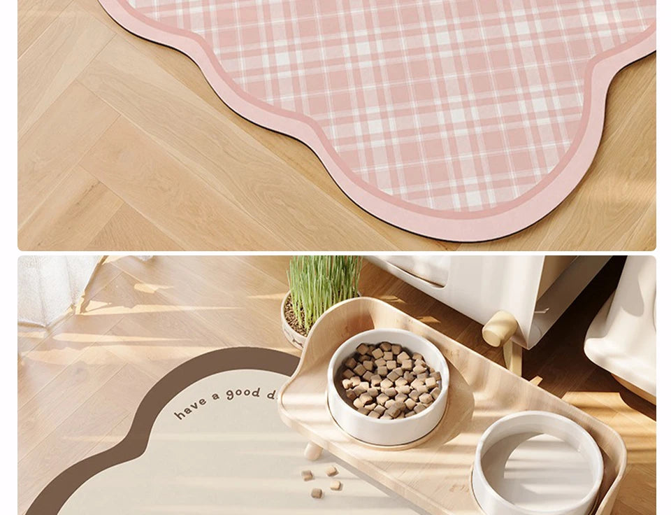 Pet Feeding Mat Waterproof Pvc Leather Carpet Cat Dog Anti-urine Floor Mats Pink Plaid Sweet Home Decoration Rug for Kitchen