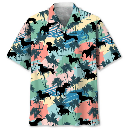 the DACHSHUND DOG DAY - Cartoon Dachshund Dog 3D Printed Shirt for Men, Animal Pets Graphics Short Sleeves Hawaiian Shirts, Tops Loose Lapel Blouse