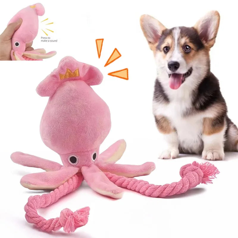 the CHEWSQUID INTERACTIVE - Pet Plush Toy for Small/Large Dogs/Cats, Molar Training Squeaky Toys, Octopus Shape Interactive Cotton Rope Toy, Dog Accessories