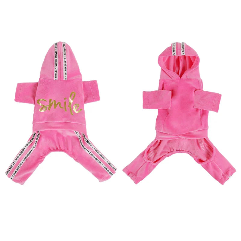 Soft Velvet Dog Jumpsuit Puppy Pajamas Onesie with Hoodie Pet Apparel Spring Autumn Cozy Dog Clothes for Small Medium Dogs