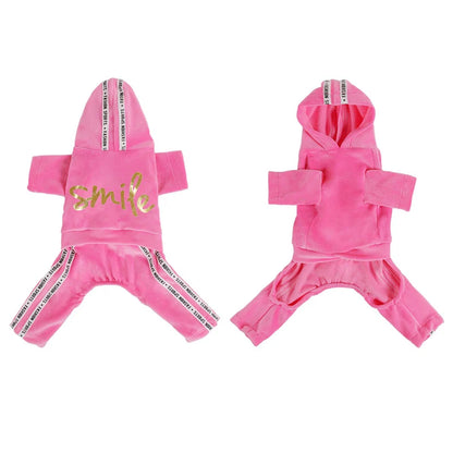 Soft Velvet Dog Jumpsuit Puppy Pajamas Onesie with Hoodie Pet Apparel Spring Autumn Cozy Dog Clothes for Small Medium Dogs