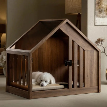 the RETRO DOGGY - Solid Wood Dog Bed with Dog Toilet, Luxury Toilet House Break Semi-Enclosed Breathable Puppy Beds, Easy Clean Indoor Dogs Kennel