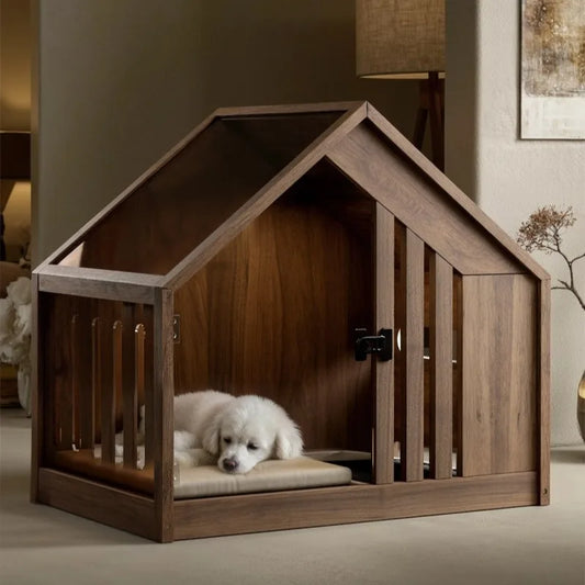 the RETRO DOGGY - Solid Wood Dog Bed with Dog Toilet, Luxury Toilet House Break Semi-Enclosed Breathable Puppy Beds, Easy Clean Indoor Dogs Kennel