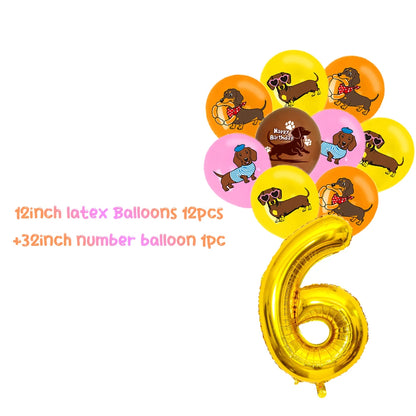 Cute Dachshund Theme Birthday Party Decorations Lovely Puppy Backdrop Cake Insert Banner Balloon Baby Shower Supplies Child Gift
